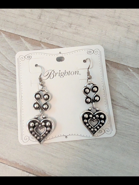 Brighton Jewelry - Brighton Silver Heart Dangle Earrings with Stud Accents